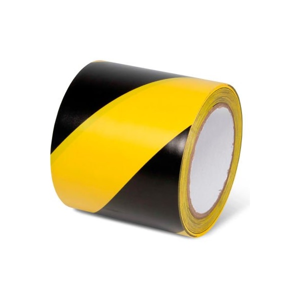 Top Tape And Label. Global Industrial Striped Hazard Warning Tape 4inW x 108L 5 Mil Black/Yellow 1 Roll 670653YB - main